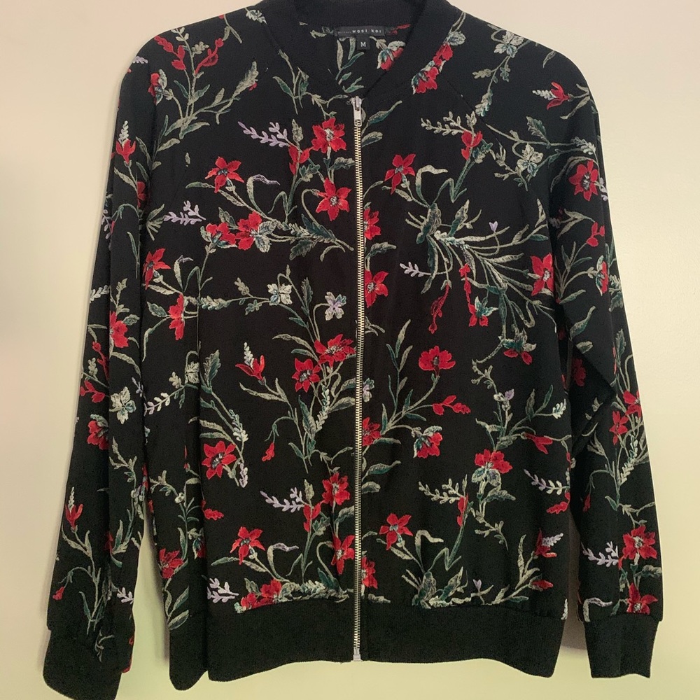 Black & Red Floral Bomber Jacket Size M